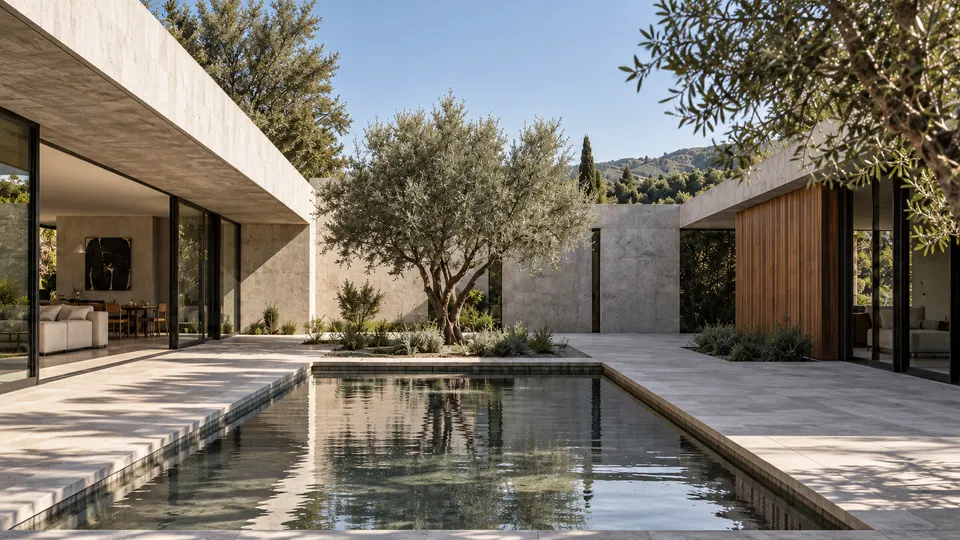 The Courtyard House, an architectural home centered around an olive tree